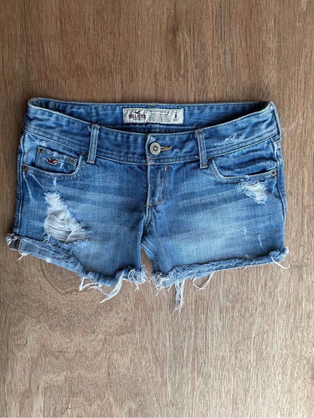 Hollister Y2K Low Rise Women's Light Blue Distressed Denim Cutoff Shorts